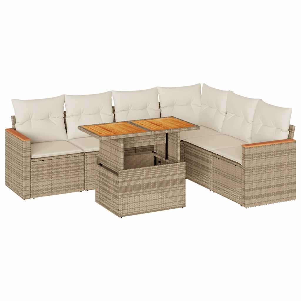 7-delige Loungeset met kussens poly rattan acacia beige is nu te koop bij PeponiXL, paradijselijk wonen!