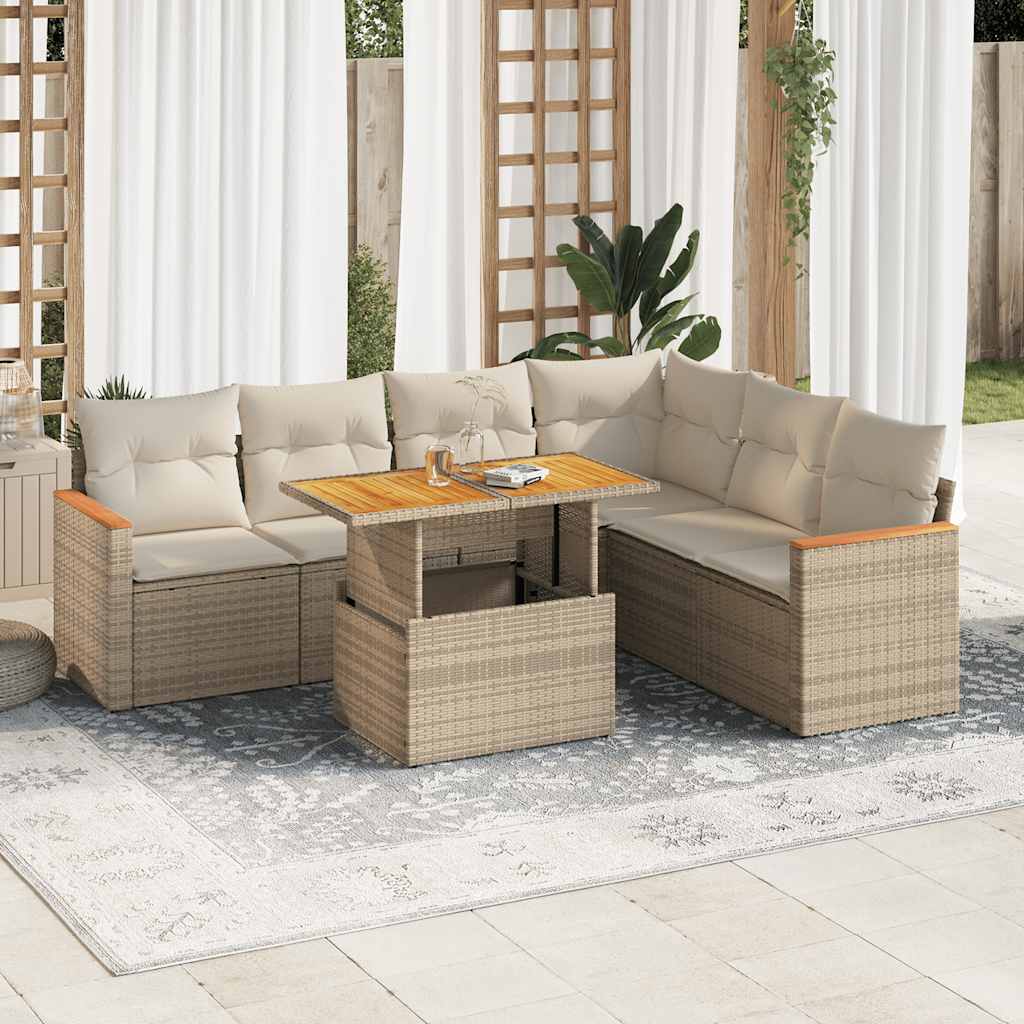 7-delige Loungeset met kussens poly rattan acacia beige is nu te koop bij PeponiXL, paradijselijk wonen!