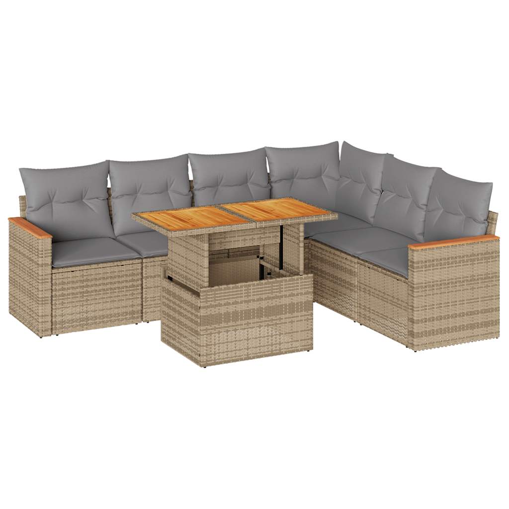 7-delige Loungeset met kussens poly rattan acacia beige is nu te koop bij PeponiXL, paradijselijk wonen!