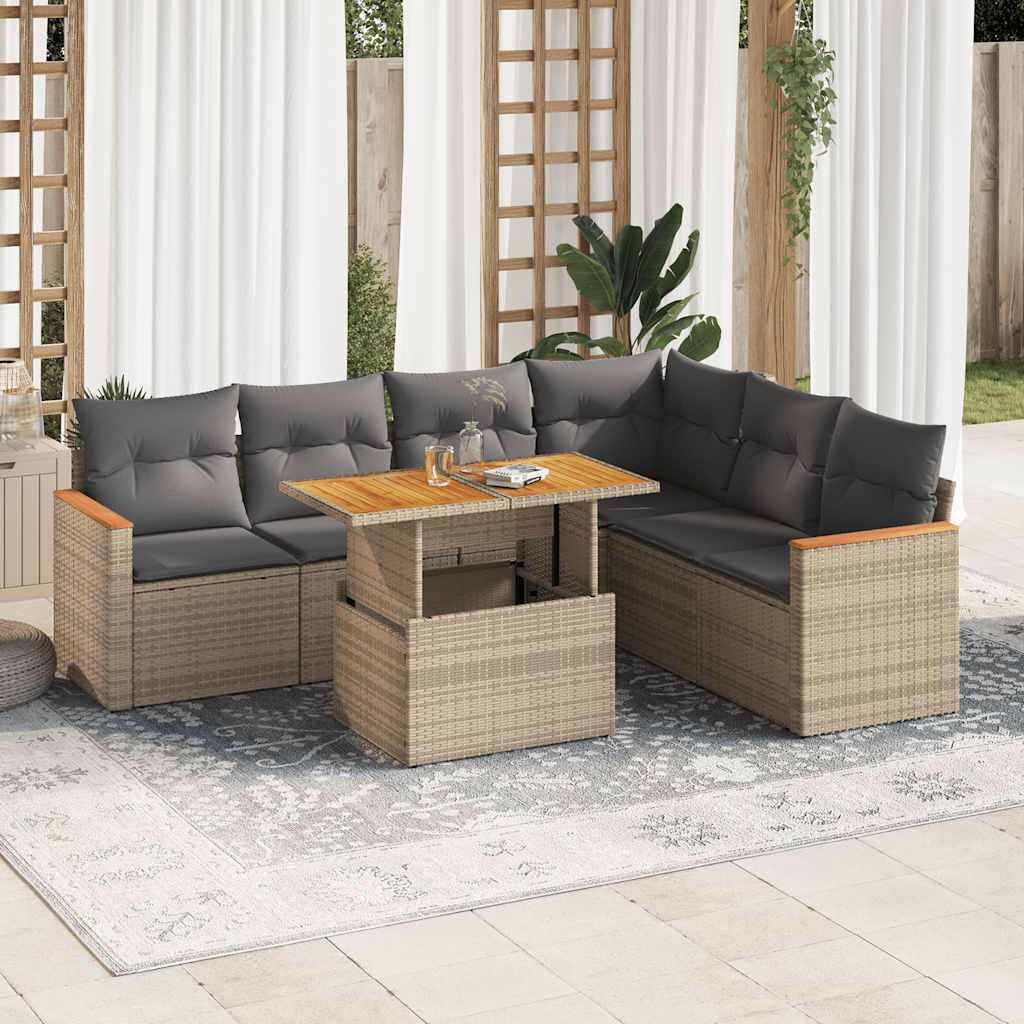 7-delige Loungeset met kussens poly rattan acacia beige is nu te koop bij PeponiXL, paradijselijk wonen!