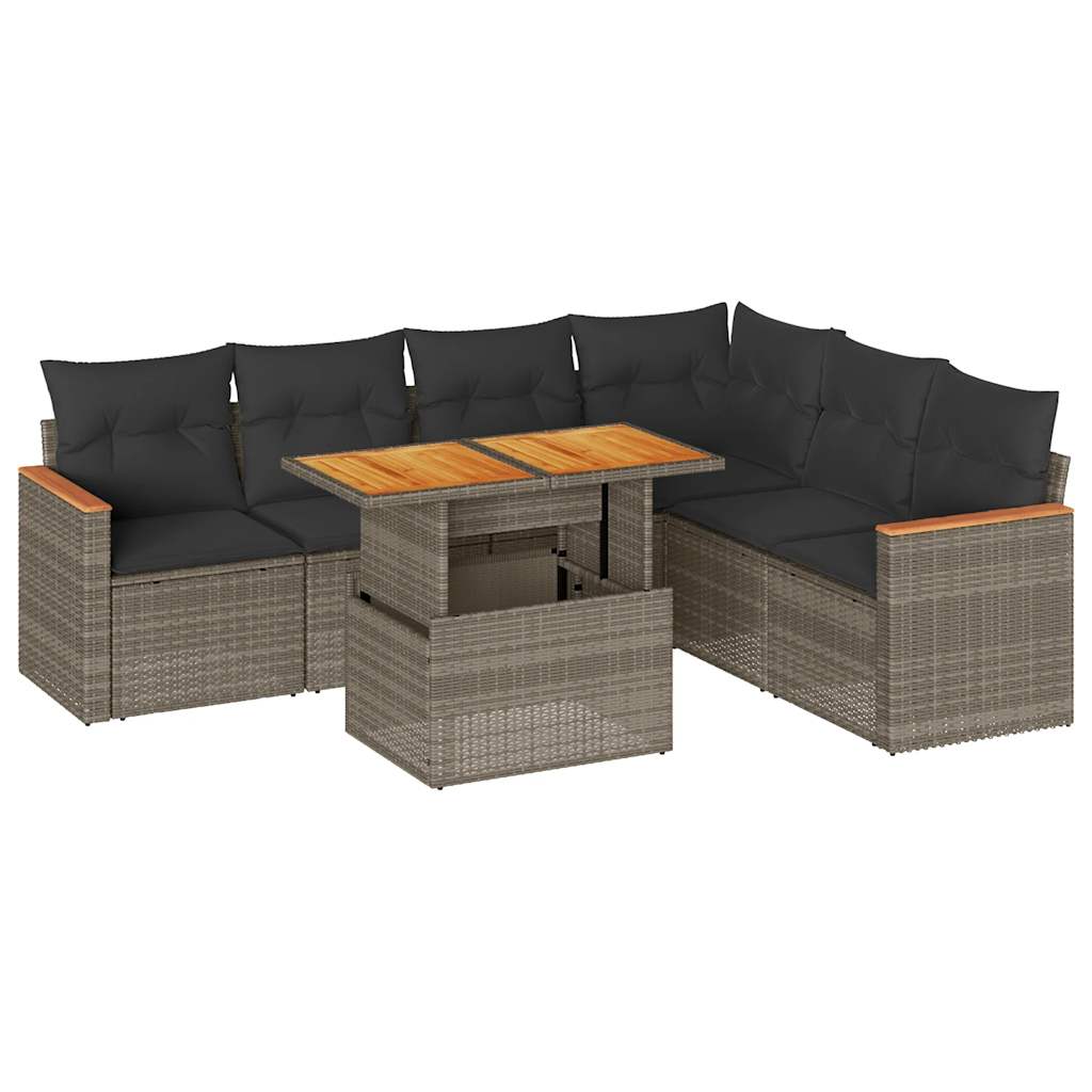 7-delige Loungeset met kussens poly rattan acacia grijs is nu te koop bij PeponiXL, paradijselijk wonen!