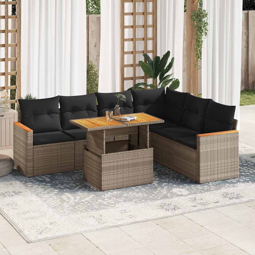 7-delige Loungeset met kussens poly rattan acacia grijs is nu te koop bij PeponiXL, paradijselijk wonen!