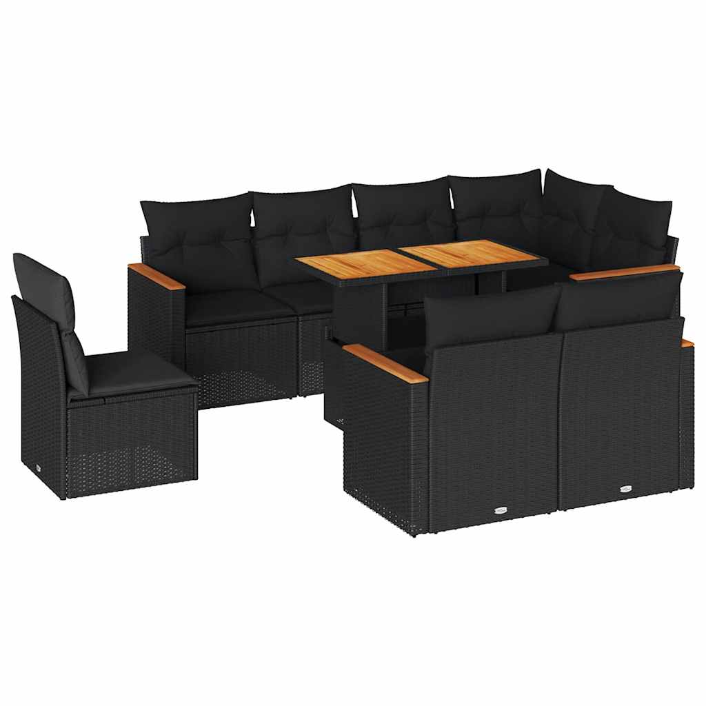 9-delige Loungeset met kussens poly rattan acacia zwart is nu te koop bij PeponiXL, paradijselijk wonen!
