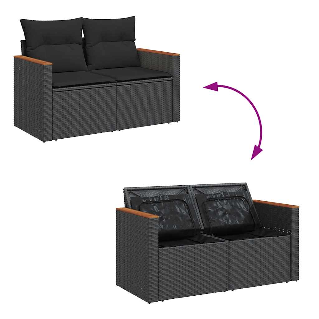 9-delige Loungeset met kussens poly rattan acacia zwart is nu te koop bij PeponiXL, paradijselijk wonen!
