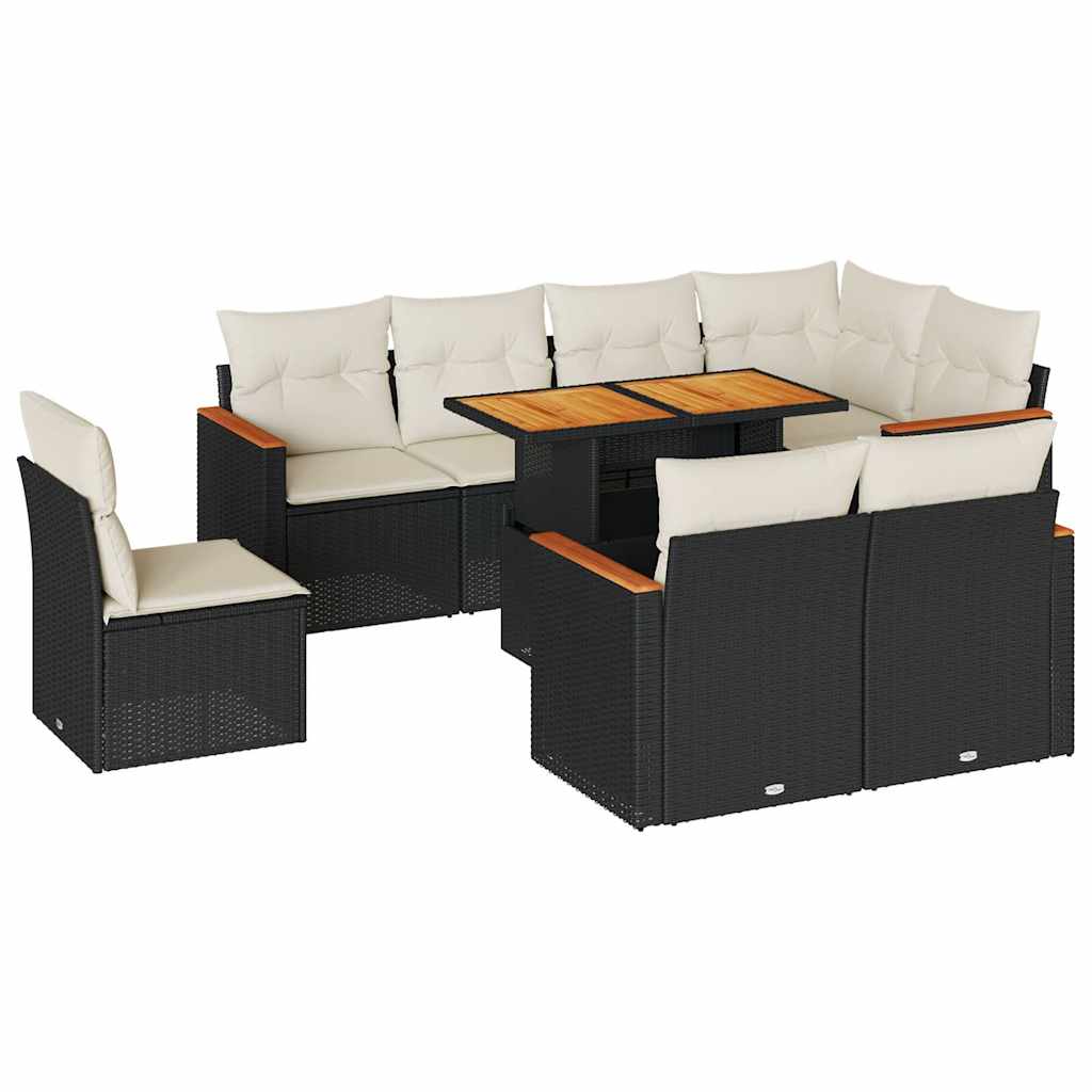 9-delige Loungeset met kussens poly rattan acacia zwart is nu te koop bij PeponiXL, paradijselijk wonen!