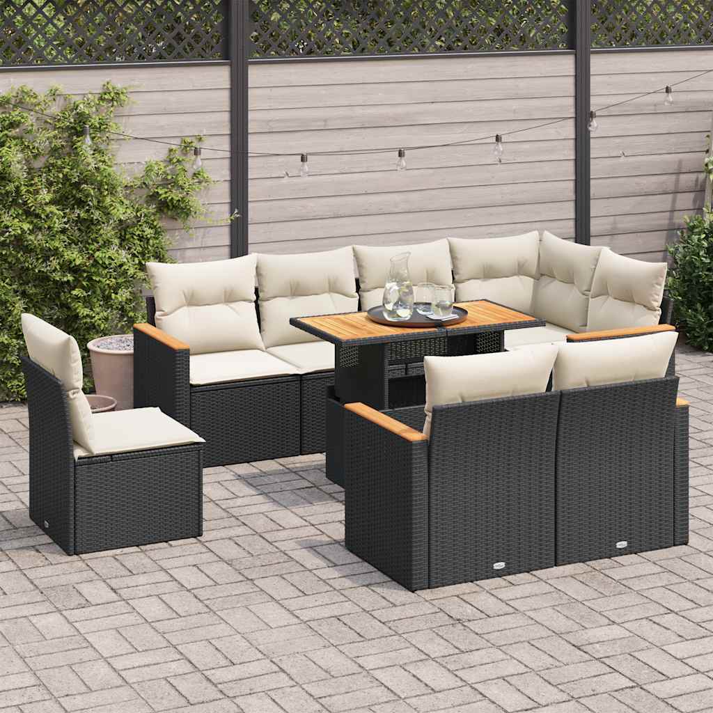 9-delige Loungeset met kussens poly rattan acacia zwart is nu te koop bij PeponiXL, paradijselijk wonen!
