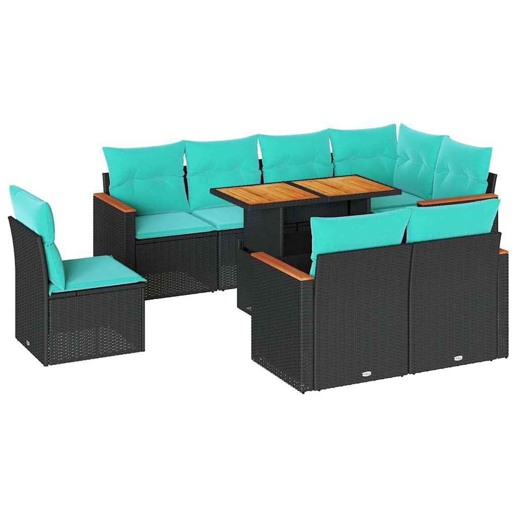 9-delige Loungeset met kussens poly rattan zwart is nu te koop bij PeponiXL, paradijselijk wonen!