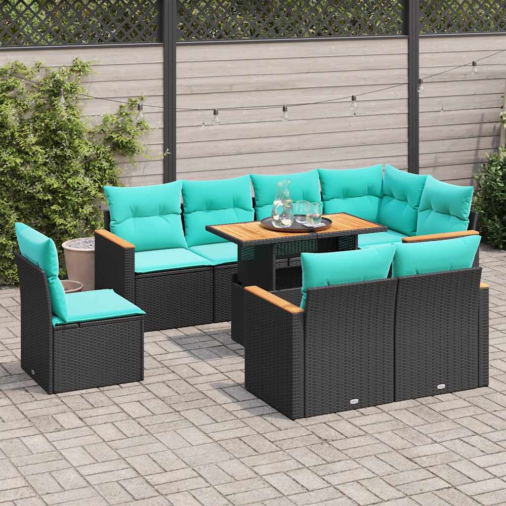 9-delige Loungeset met kussens poly rattan zwart is nu te koop bij PeponiXL, paradijselijk wonen!