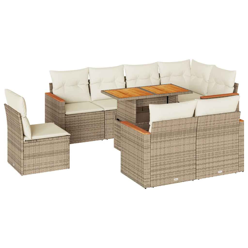 9-delige Loungeset met kussens poly rattan acacia beige is nu te koop bij PeponiXL, paradijselijk wonen!