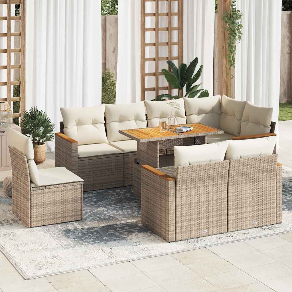 9-delige Loungeset met kussens poly rattan acacia beige is nu te koop bij PeponiXL, paradijselijk wonen!