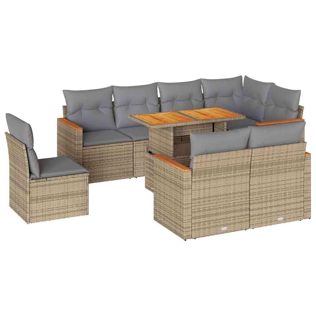 9-delige Loungeset met kussens poly rattan acacia beige is nu te koop bij PeponiXL, paradijselijk wonen!