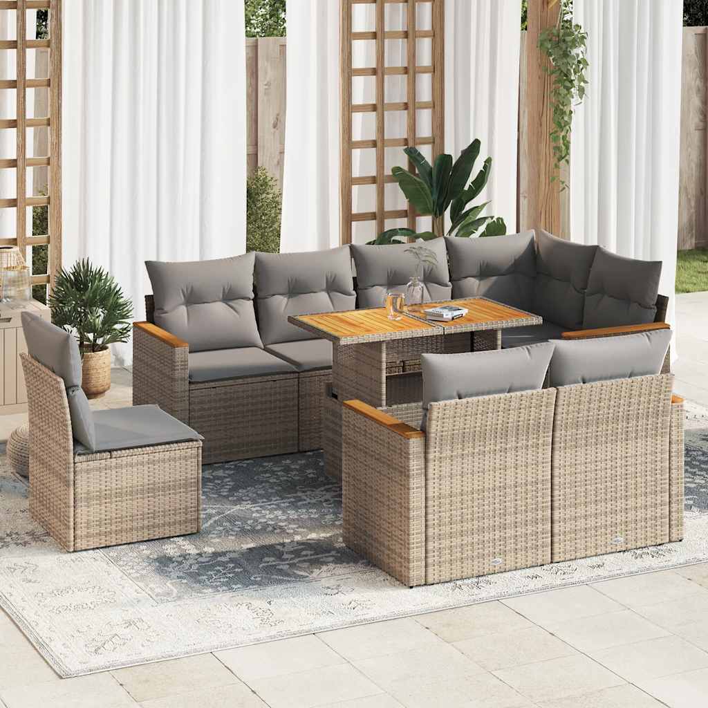 9-delige Loungeset met kussens poly rattan acacia beige is nu te koop bij PeponiXL, paradijselijk wonen!