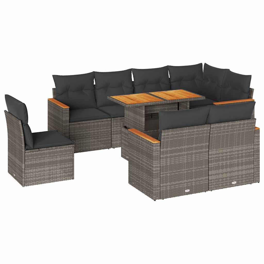 9-delige Loungeset met kussens poly rattan acacia grijs is nu te koop bij PeponiXL, paradijselijk wonen!