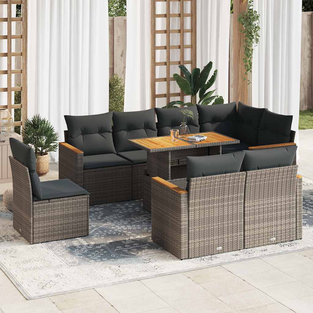 9-delige Loungeset met kussens poly rattan acacia grijs is nu te koop bij PeponiXL, paradijselijk wonen!