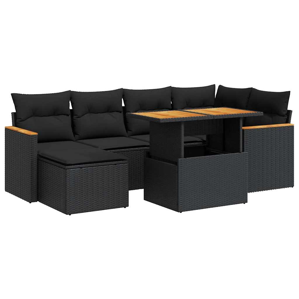 7-delige Loungeset met kussens poly rattan acacia zwart is nu te koop bij PeponiXL, paradijselijk wonen!
