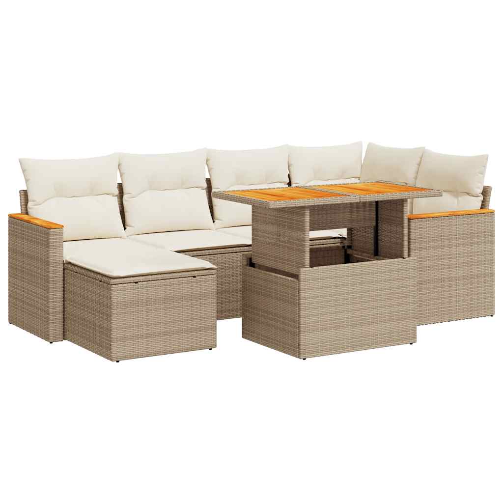 7-delige Loungeset met kussens poly rattan acacia beige is nu te koop bij PeponiXL, paradijselijk wonen!