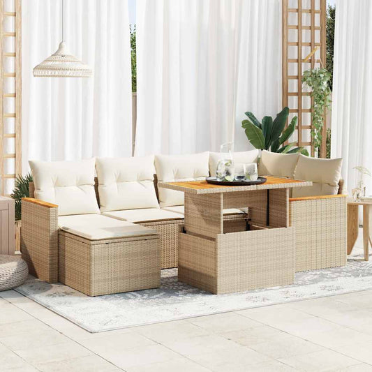 7-delige Loungeset met kussens poly rattan acacia beige is nu te koop bij PeponiXL, paradijselijk wonen!