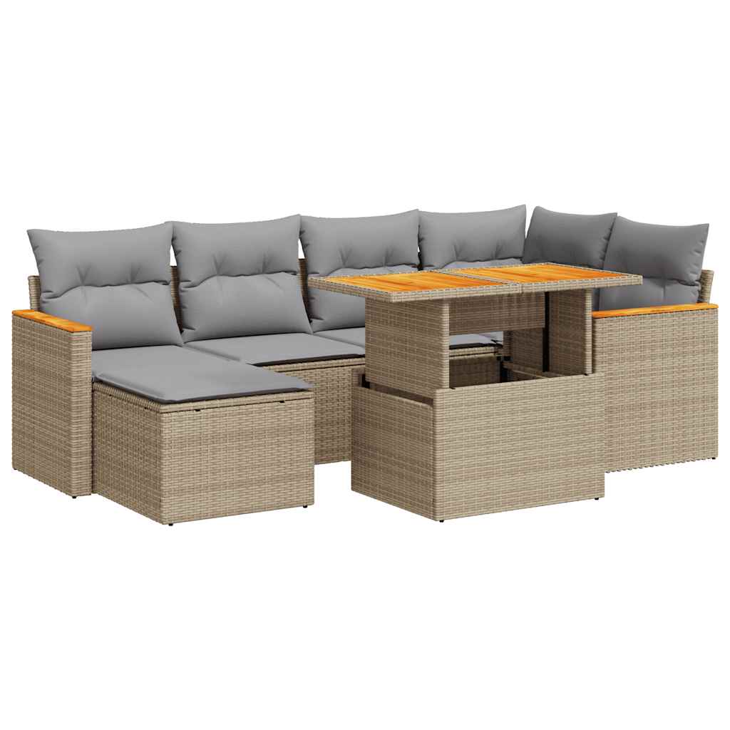 7-delige Loungeset met kussens poly rattan acacia beige is nu te koop bij PeponiXL, paradijselijk wonen!