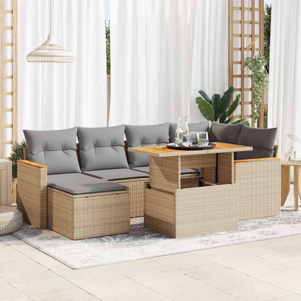 7-delige Loungeset met kussens poly rattan acacia beige is nu te koop bij PeponiXL, paradijselijk wonen!