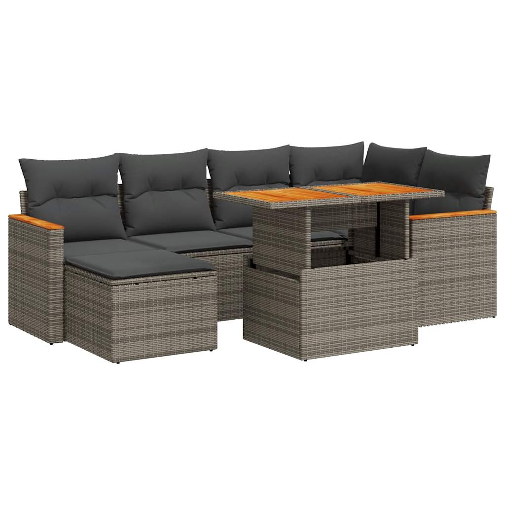 7-delige Loungeset met kussens poly rattan acacia grijs is nu te koop bij PeponiXL, paradijselijk wonen!