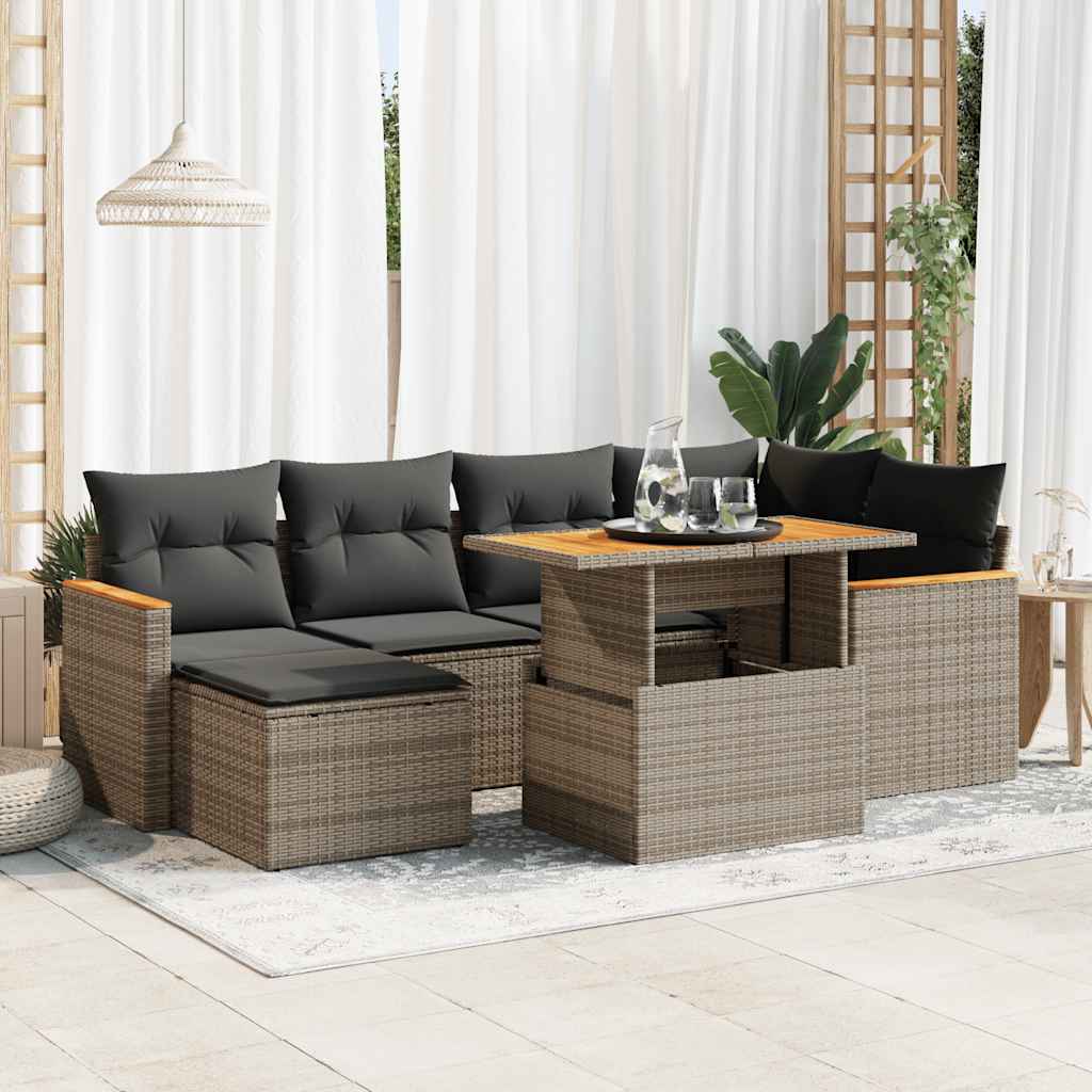 7-delige Loungeset met kussens poly rattan acacia grijs is nu te koop bij PeponiXL, paradijselijk wonen!