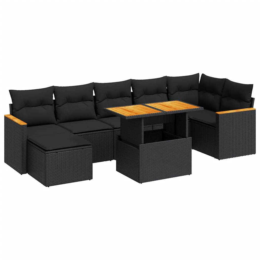 8-delige Loungeset met kussens poly rattan acacia zwart is nu te koop bij PeponiXL, paradijselijk wonen!