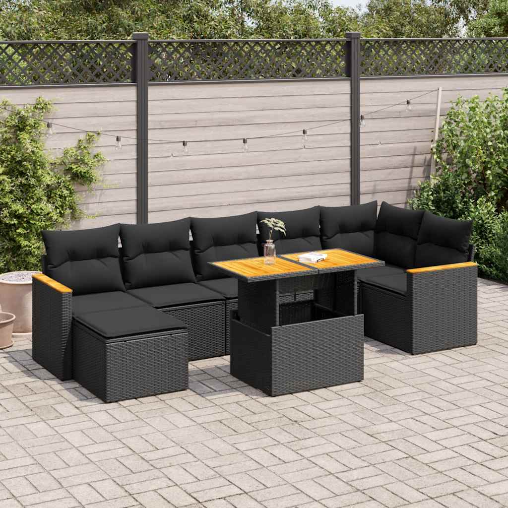 8-delige Loungeset met kussens poly rattan acacia zwart is nu te koop bij PeponiXL, paradijselijk wonen!
