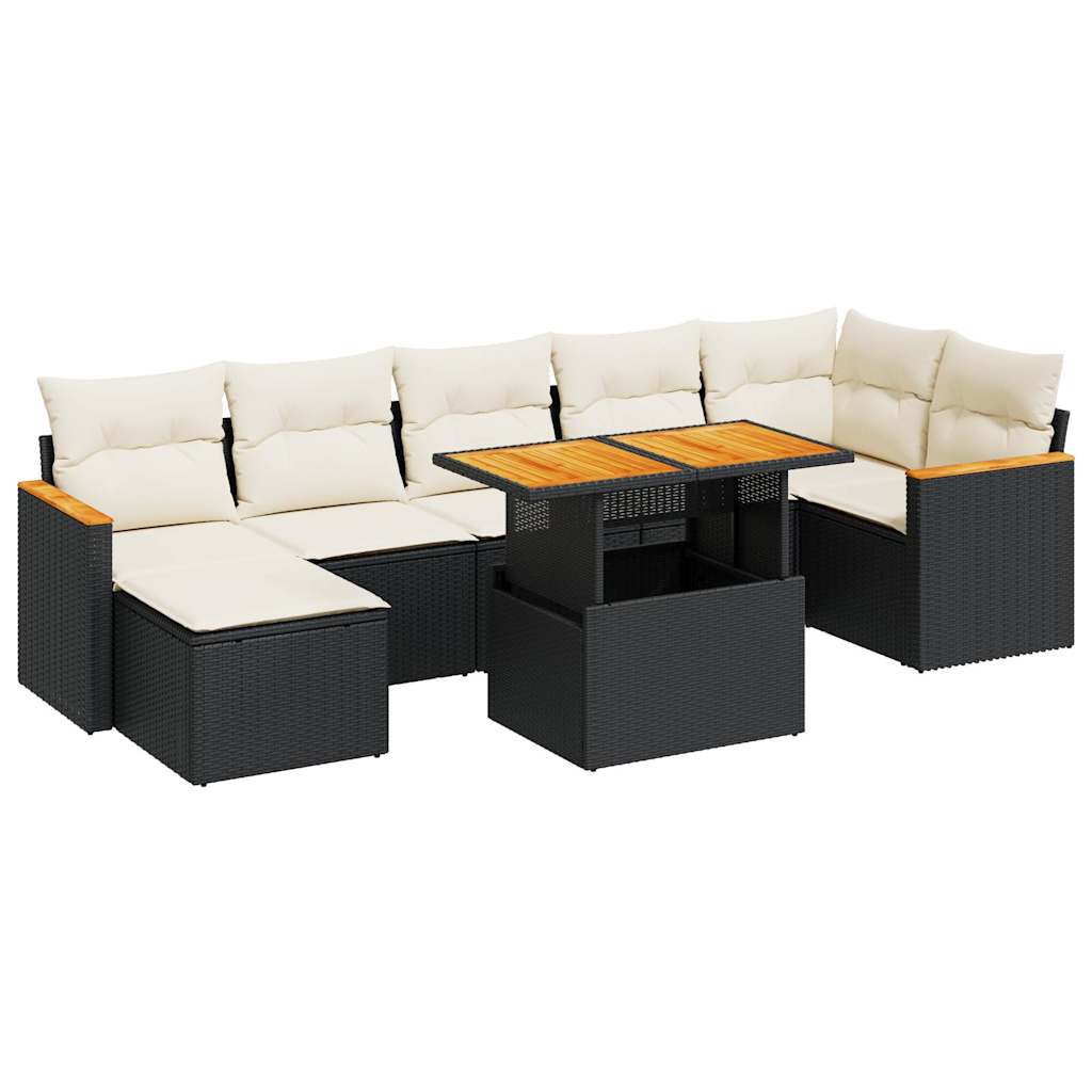 8-delige Loungeset met kussens poly rattan acacia zwart is nu te koop bij PeponiXL, paradijselijk wonen!