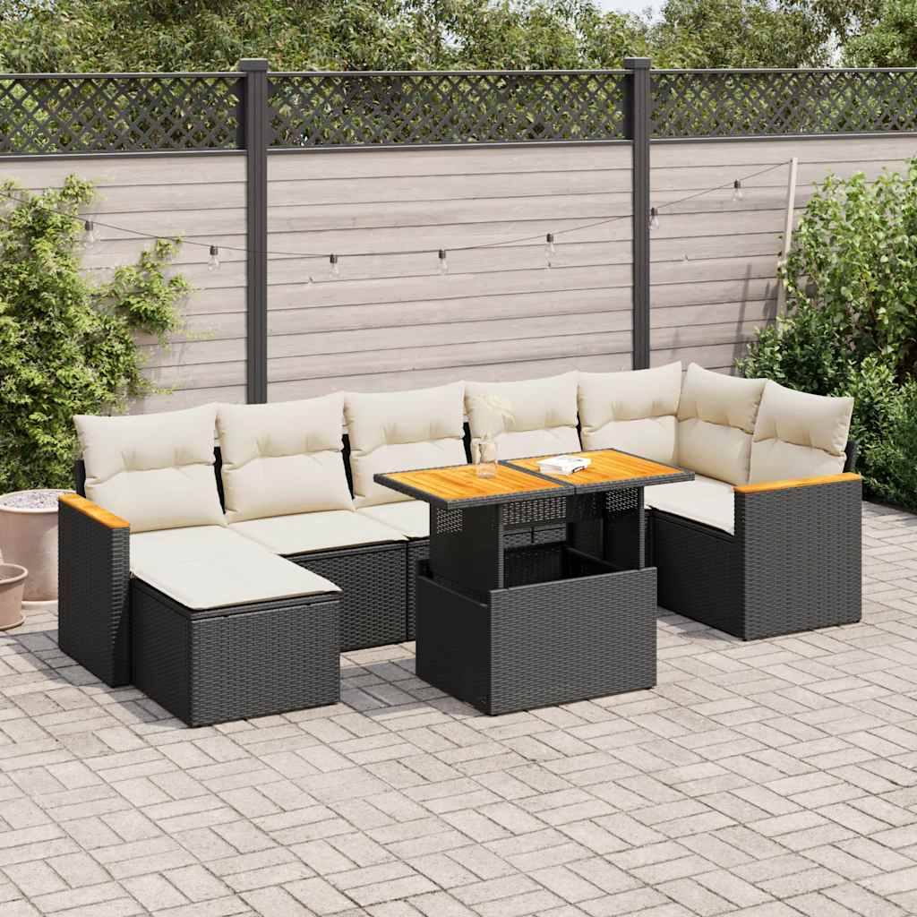 8-delige Loungeset met kussens poly rattan acacia zwart is nu te koop bij PeponiXL, paradijselijk wonen!
