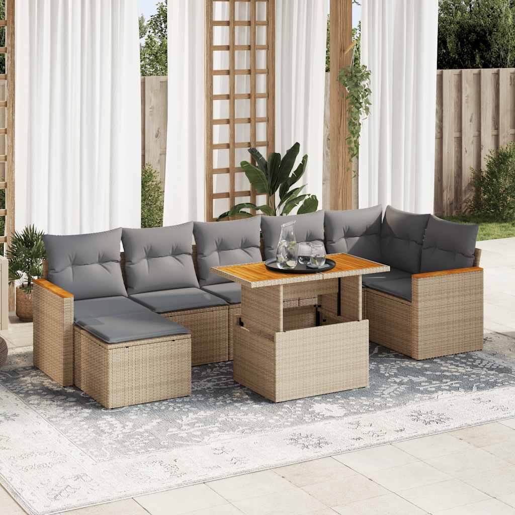 8-delige Loungeset met kussens poly rattan acacia beige is nu te koop bij PeponiXL, paradijselijk wonen!