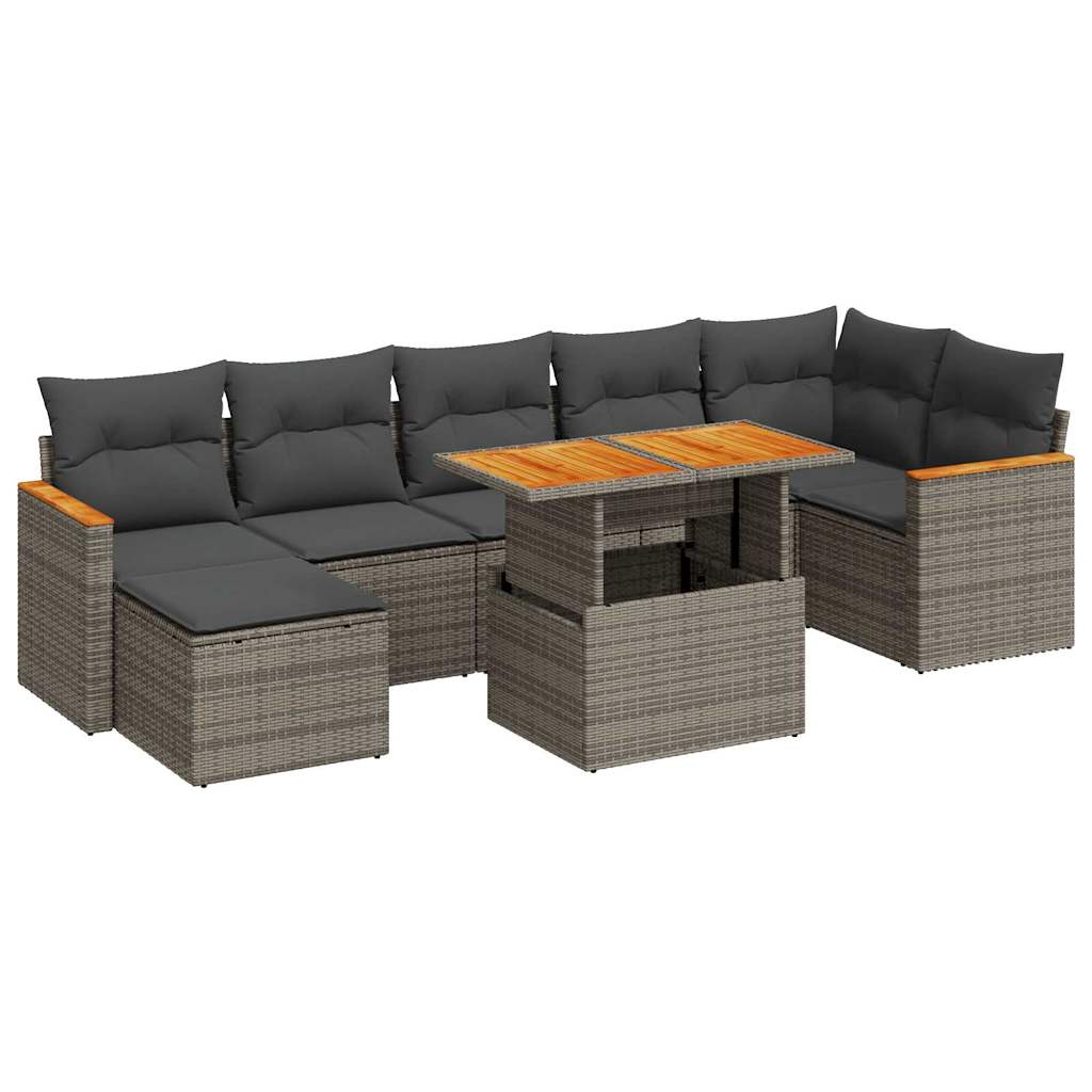 8-delige Loungeset met kussens poly rattan acacia grijs is nu te koop bij PeponiXL, paradijselijk wonen!