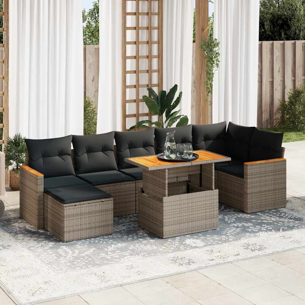 8-delige Loungeset met kussens poly rattan acacia grijs is nu te koop bij PeponiXL, paradijselijk wonen!