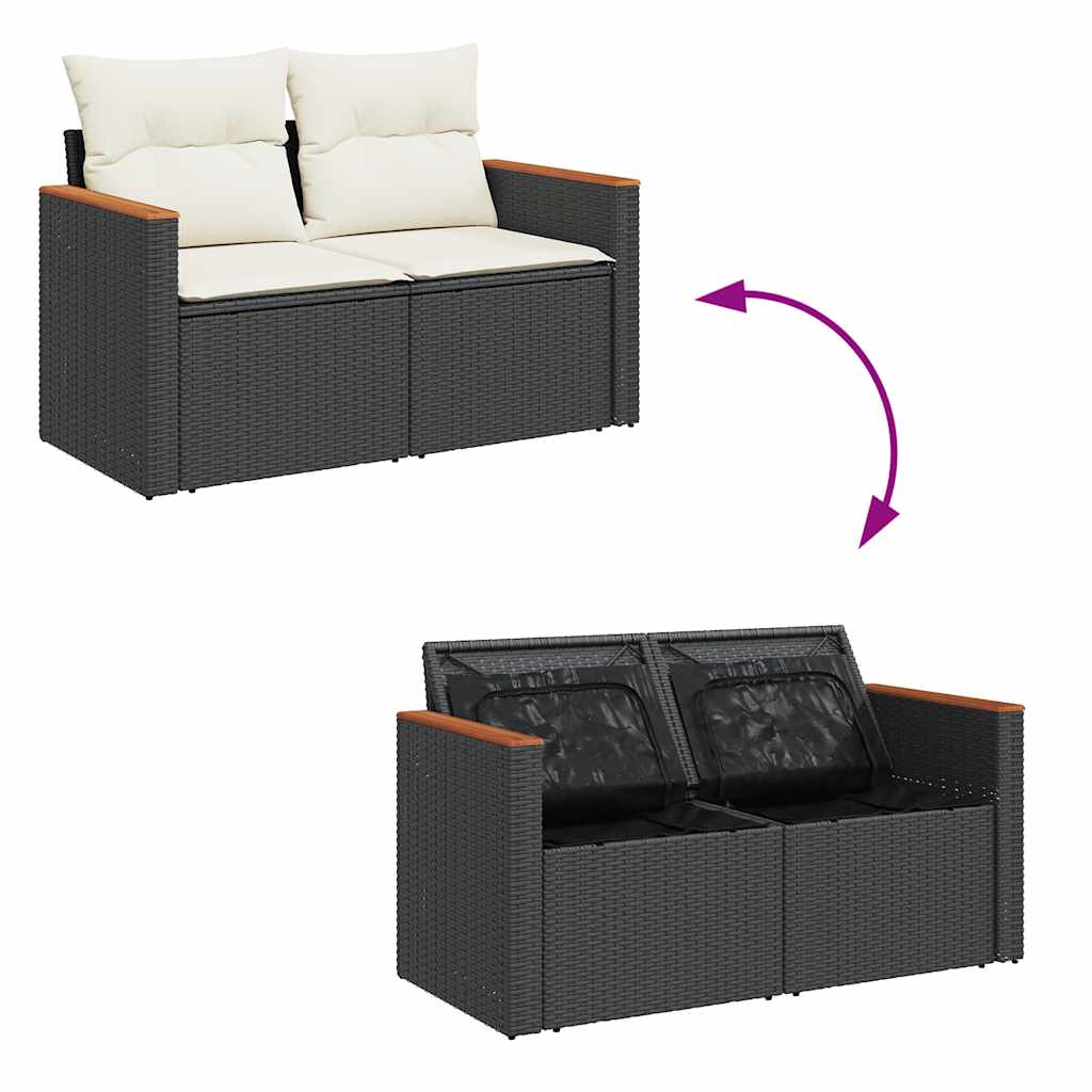 9-delige Loungeset met kussens poly rattan acacia zwart is nu te koop bij PeponiXL, paradijselijk wonen!