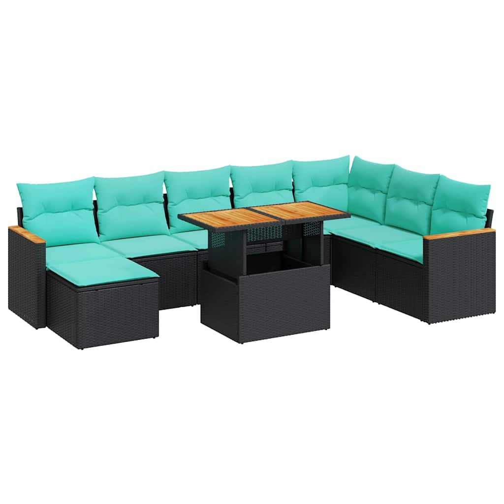 9-delige Loungeset met kussens poly rattan zwart is nu te koop bij PeponiXL, paradijselijk wonen!