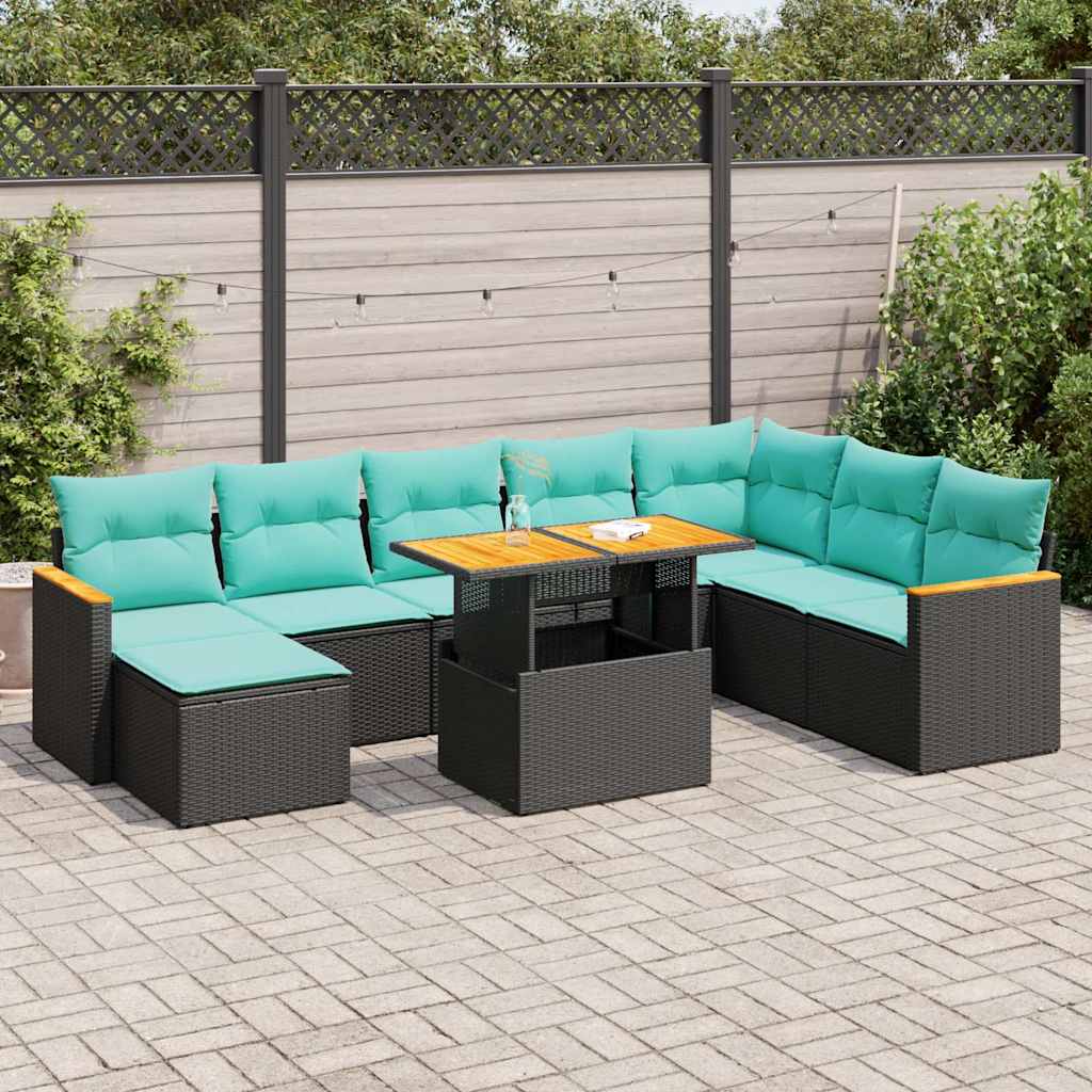 9-delige Loungeset met kussens poly rattan zwart is nu te koop bij PeponiXL, paradijselijk wonen!