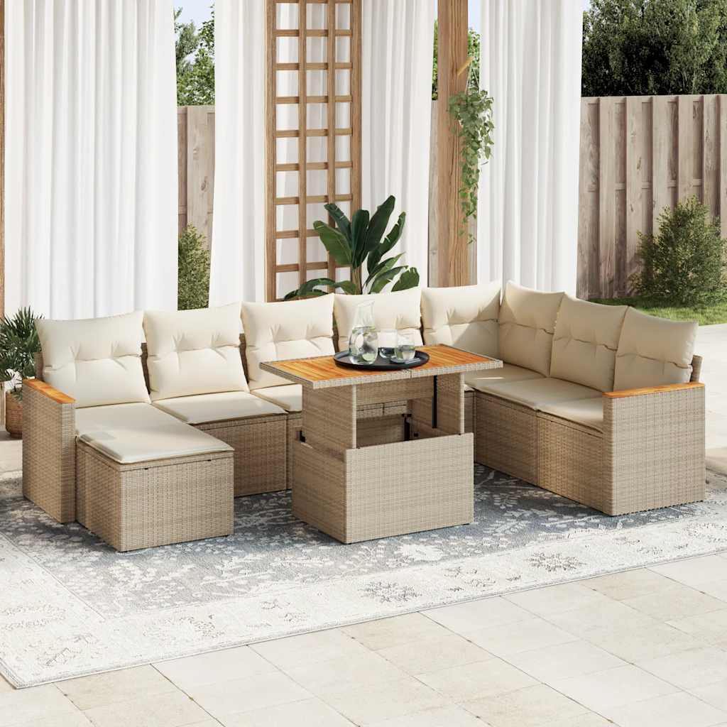 9-delige Loungeset met kussens poly rattan acacia beige is nu te koop bij PeponiXL, paradijselijk wonen!