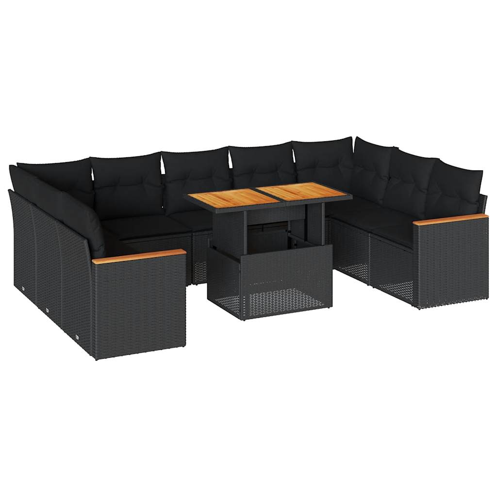 10-delige Loungeset met kussens poly rattan acacia zwart is nu te koop bij PeponiXL, paradijselijk wonen!