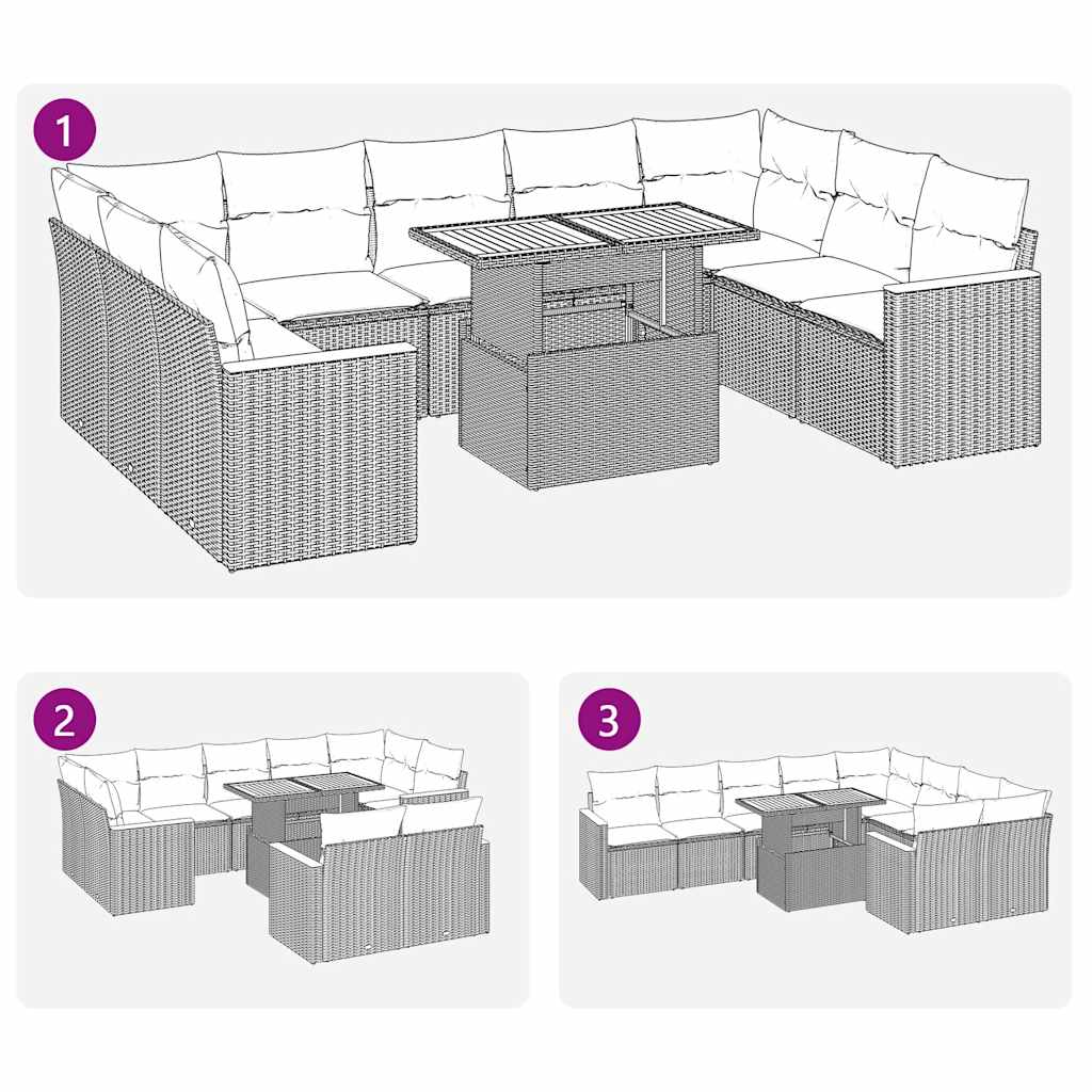 10-delige Loungeset met kussens poly rattan acacia zwart is nu te koop bij PeponiXL, paradijselijk wonen!