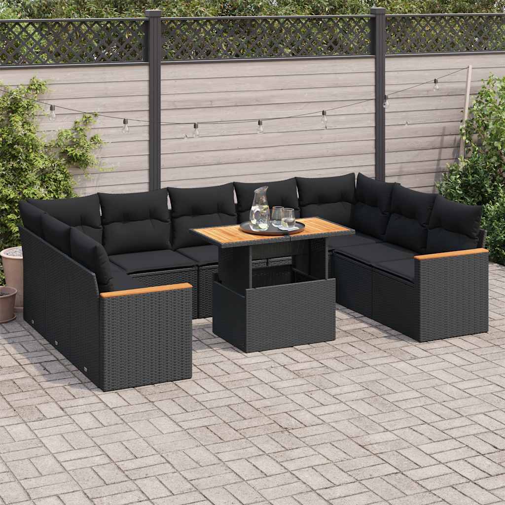 10-delige Loungeset met kussens poly rattan acacia zwart is nu te koop bij PeponiXL, paradijselijk wonen!