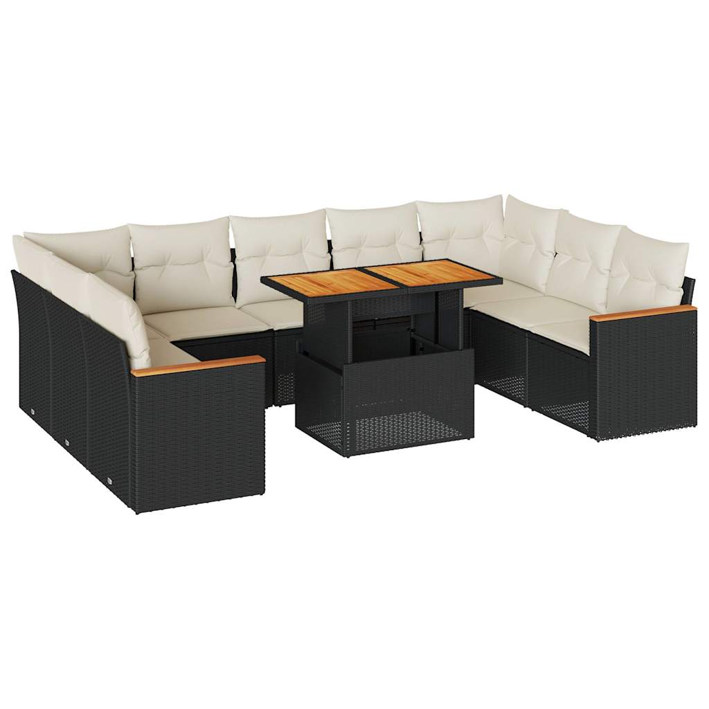 10-delige Loungeset met kussens poly rattan acacia zwart is nu te koop bij PeponiXL, paradijselijk wonen!
