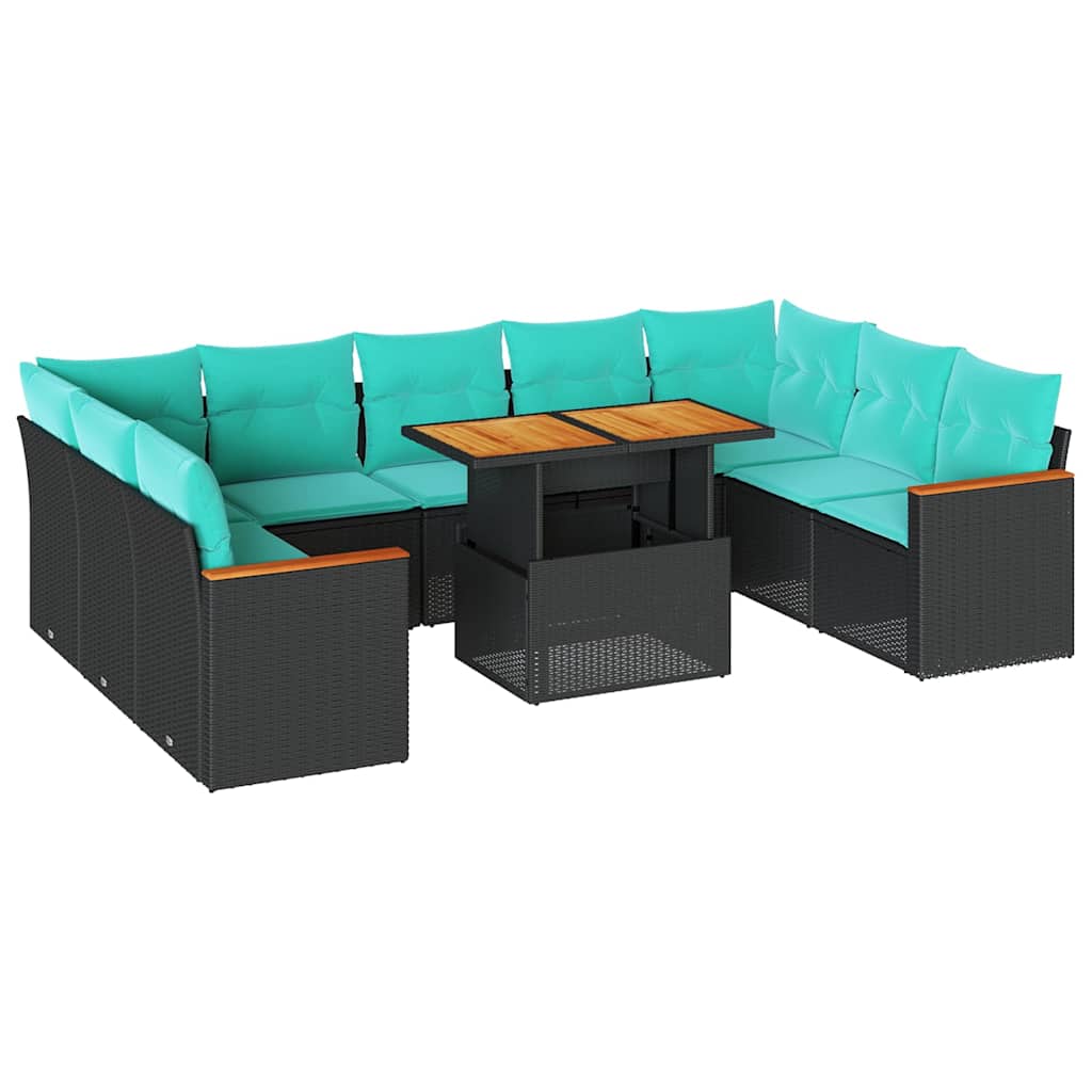10-delige Loungeset met kussens poly rattan zwart is nu te koop bij PeponiXL, paradijselijk wonen!