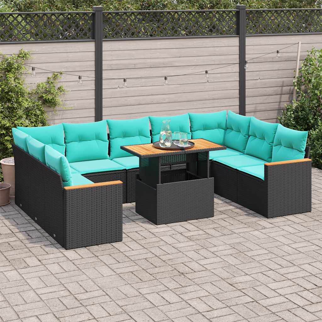 10-delige Loungeset met kussens poly rattan zwart is nu te koop bij PeponiXL, paradijselijk wonen!