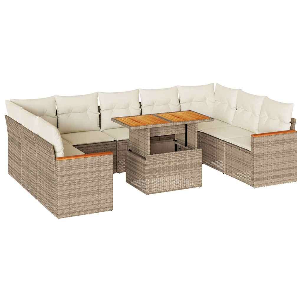 10-delige Loungeset met kussens poly rattan acacia beige is nu te koop bij PeponiXL, paradijselijk wonen!