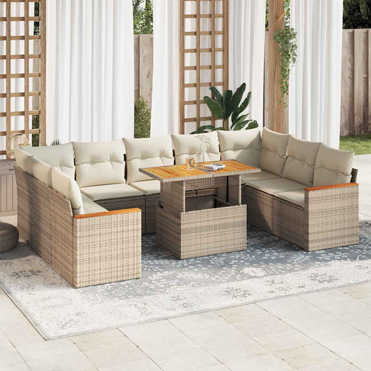 10-delige Loungeset met kussens poly rattan acacia beige is nu te koop bij PeponiXL, paradijselijk wonen!