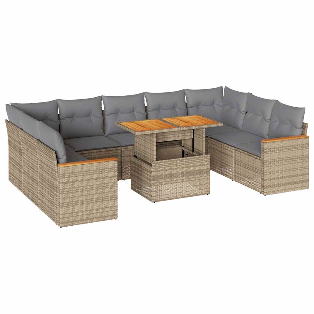 10-delige Loungeset met kussens poly rattan acacia beige is nu te koop bij PeponiXL, paradijselijk wonen!