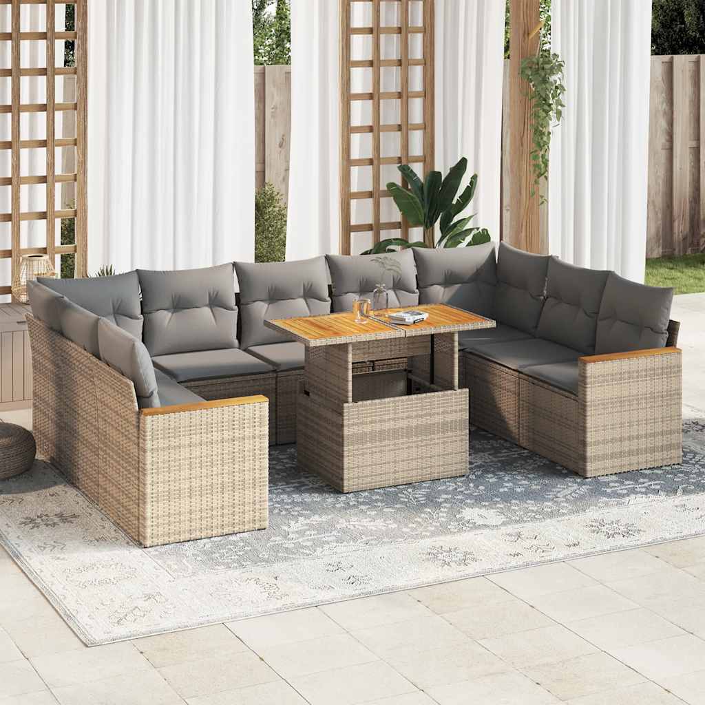 10-delige Loungeset met kussens poly rattan acacia beige is nu te koop bij PeponiXL, paradijselijk wonen!