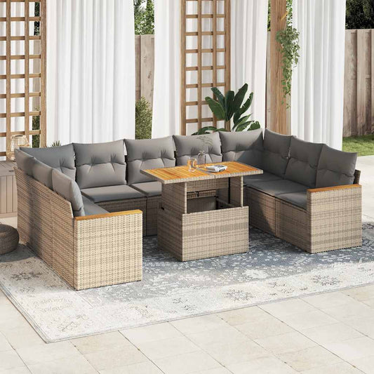 10-delige Loungeset met kussens poly rattan acacia beige is nu te koop bij PeponiXL, paradijselijk wonen!