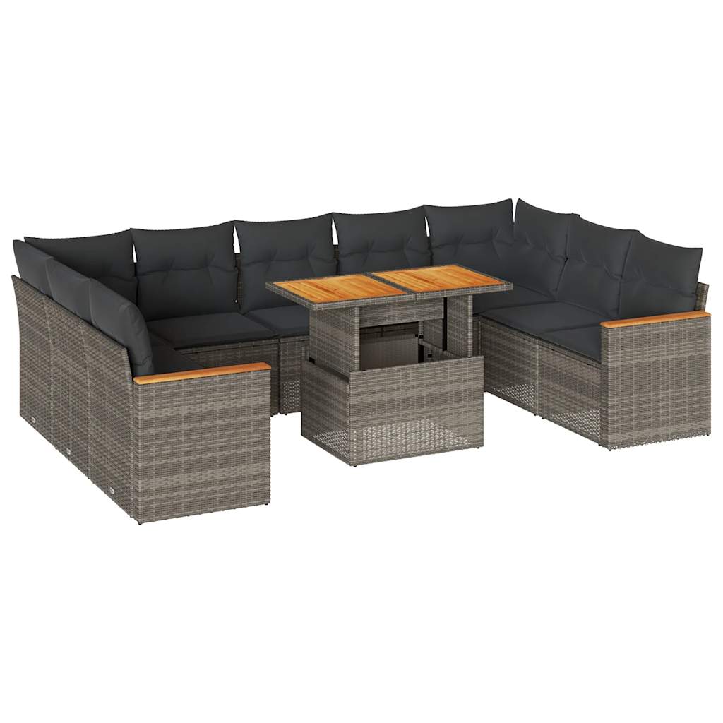 10-delige Loungeset met kussens poly rattan acacia grijs is nu te koop bij PeponiXL, paradijselijk wonen!