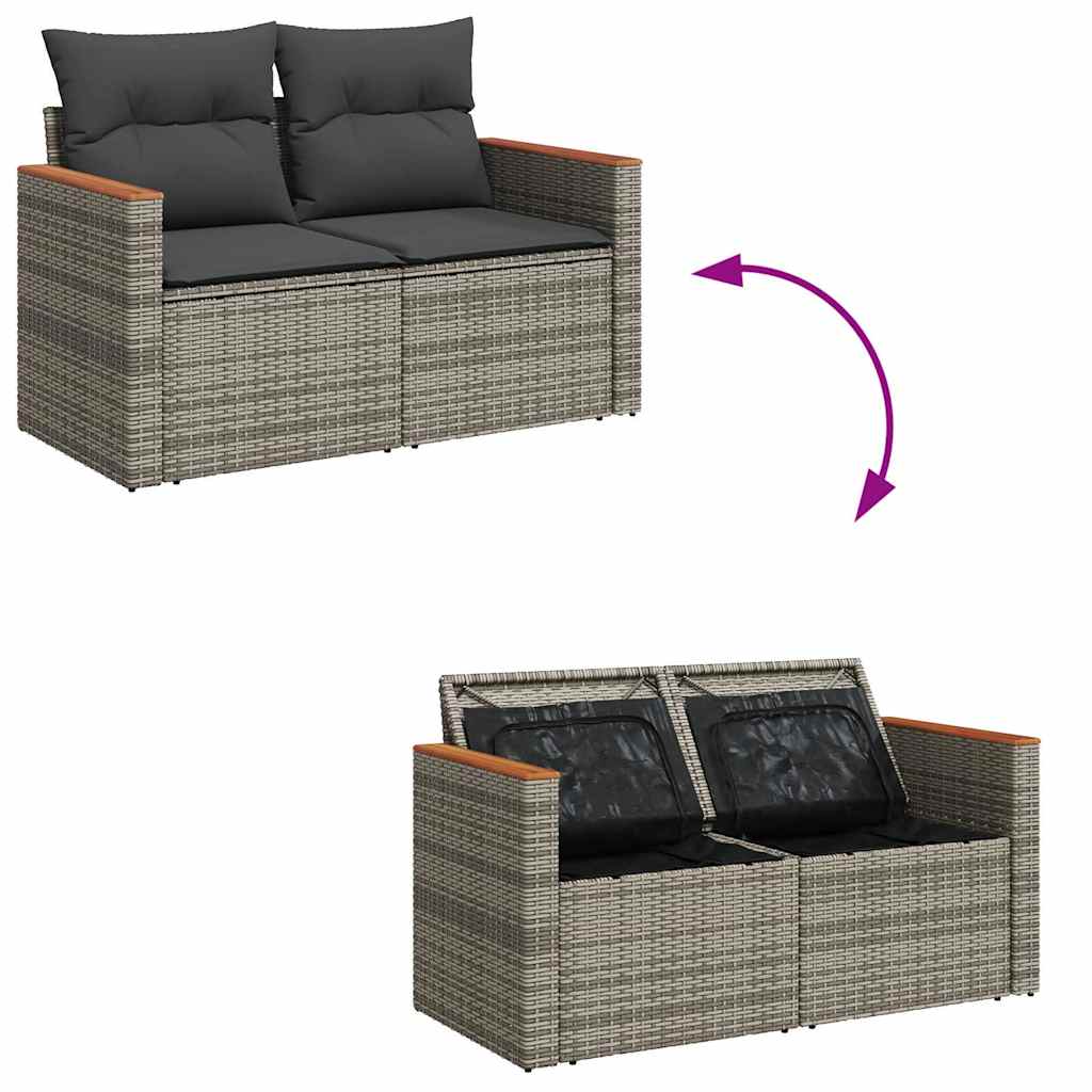 10-delige Loungeset met kussens poly rattan acacia grijs is nu te koop bij PeponiXL, paradijselijk wonen!
