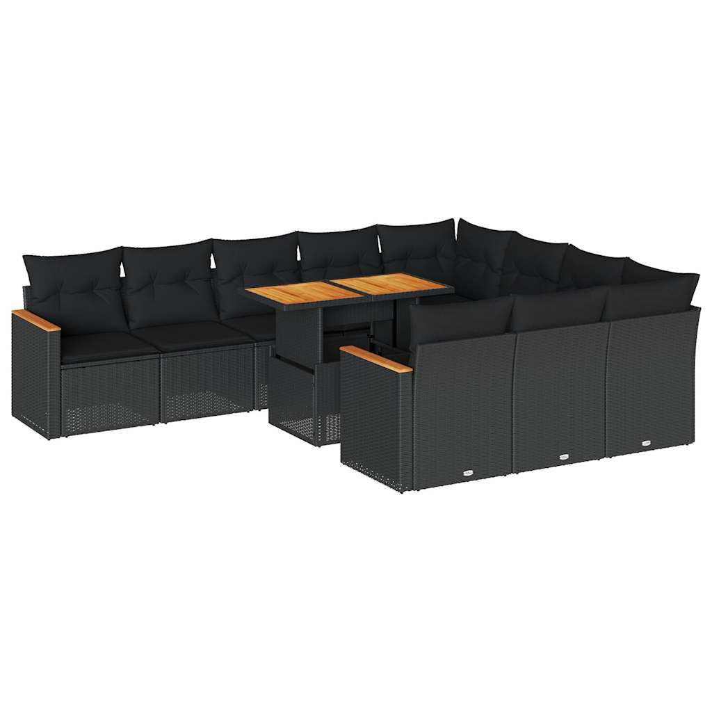 11-delige Loungeset met kussens poly rattan acacia zwart is nu te koop bij PeponiXL, paradijselijk wonen!